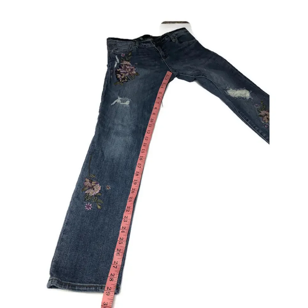 Kut from the Kloth Catherine Boyfriend Jeans Floral Embroidered Distressed Sz 2 - Picture 8 of 9
